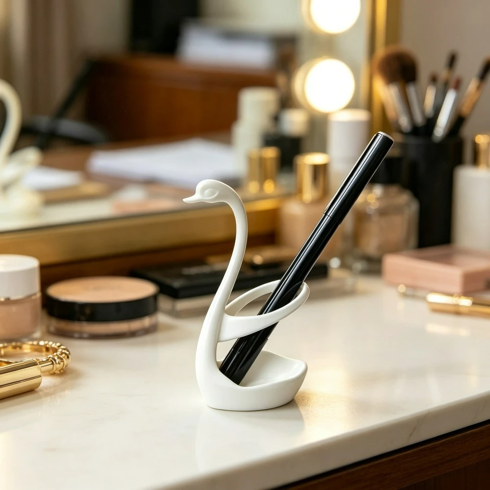 Abstract Swan Pen Holder 3D Printed White Minimalist Bird Shaped Pencil Storage Rack Aesthetic Office Bedroom Desk Tabletop Gift