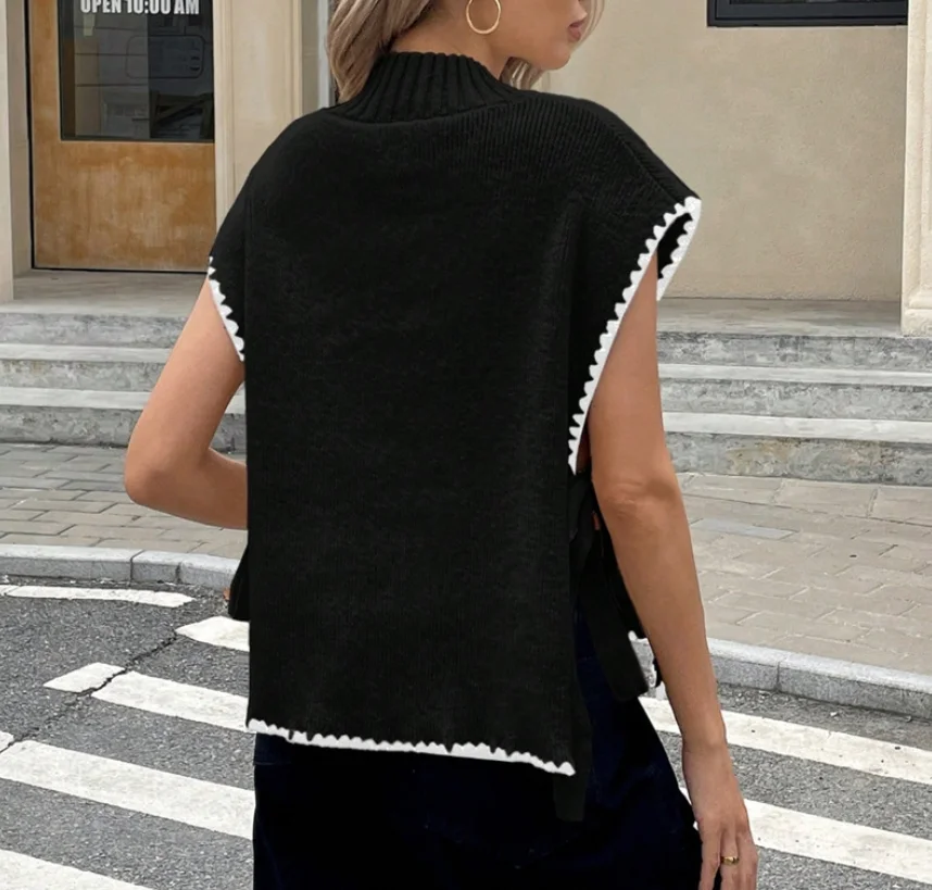 

Fashion Sweater 2025 Autumn/winter Latest Women's Sleeveless Sweater Vest with Simple Design Contrasting Colors, Bow Tie Tie Top