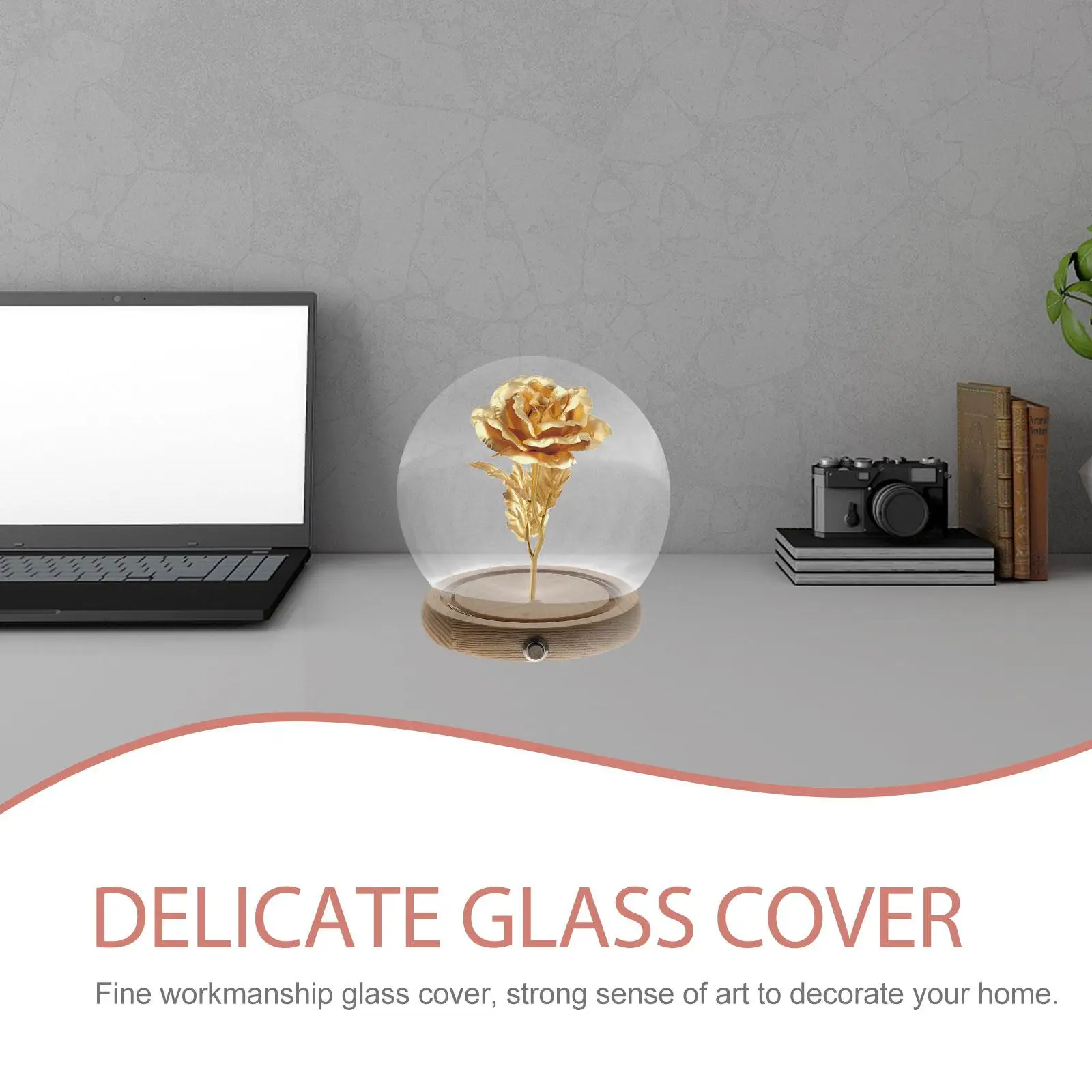 

Luminous Wooden Glass Dome Display Glass Display Cover Case 15cm Eternal Flower Dustproof Home Decor