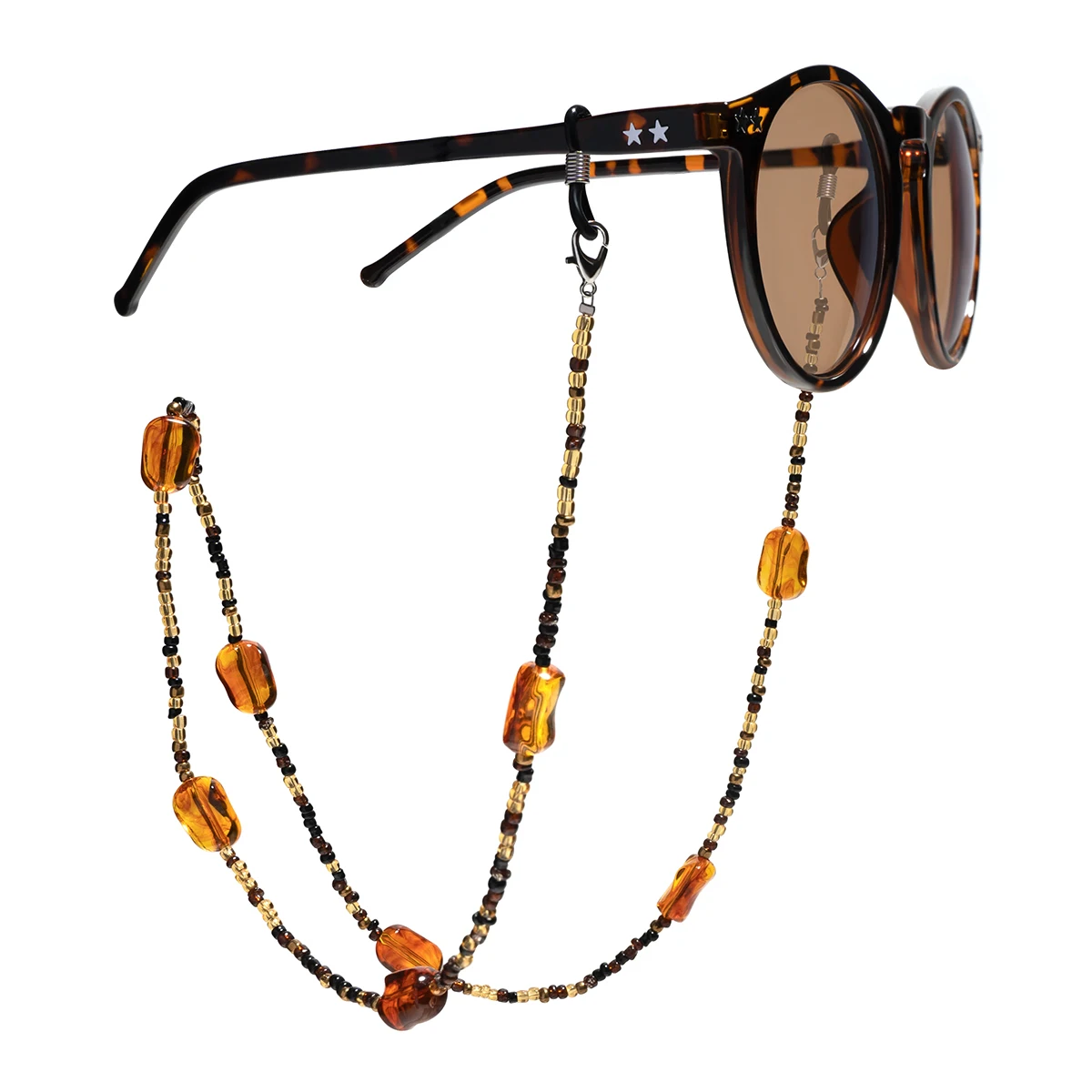 Retro Amber Glasses Chain is a fashionable item for both men and women. It comes with anti - slip and face - covering features.