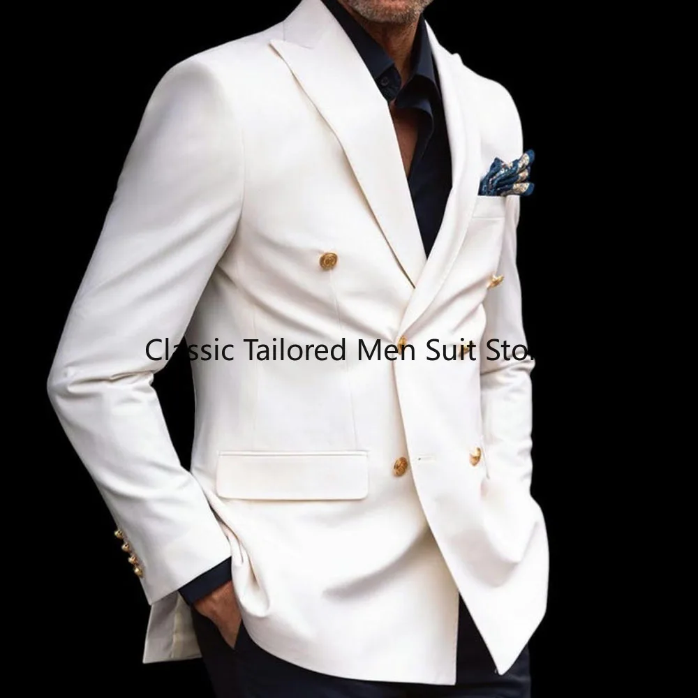 Fashion Men Suits High Quality Double Breasted Peak Lapel Regular Length Male Clothing  Costume Homme Terno