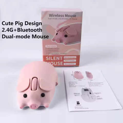Cartoon Pig Design Computer Mouse Dual-mode 2.4G+Bluetooth Cute Ergonomic Optical Mice Game Laptop PC Universal For Girl Gift
