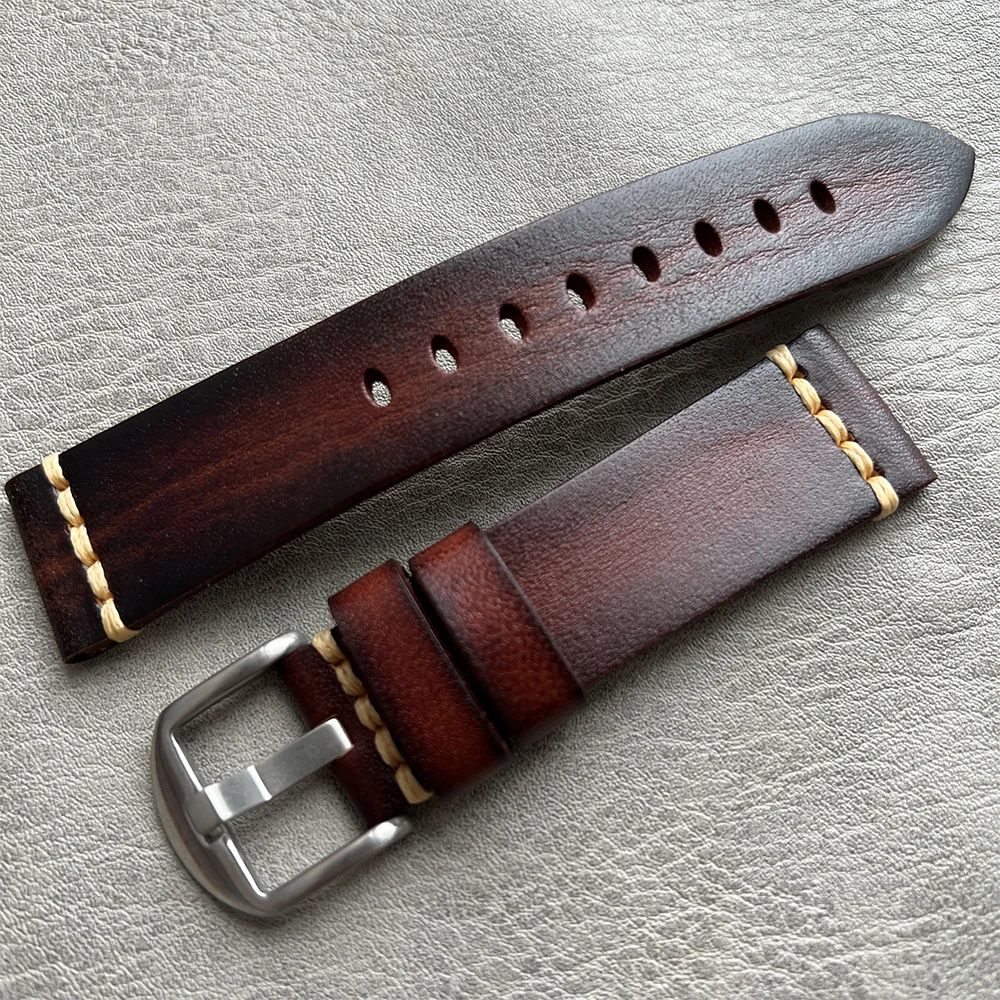 

20mm 22mm Monolayer waterproof High quality Oil wax strap Genuine leather watch Bracelet cowhide watchband men soft bel