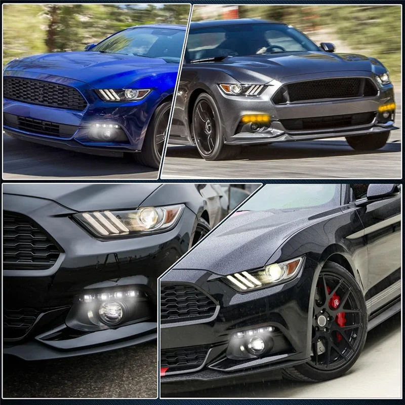 دقيقة LED المصد الأمامي الضباب الخفيف لفورد موستانج 2015-2017 الأبيض النهار تشغيل ضوء العنبر بدوره مصباح إشارة #2