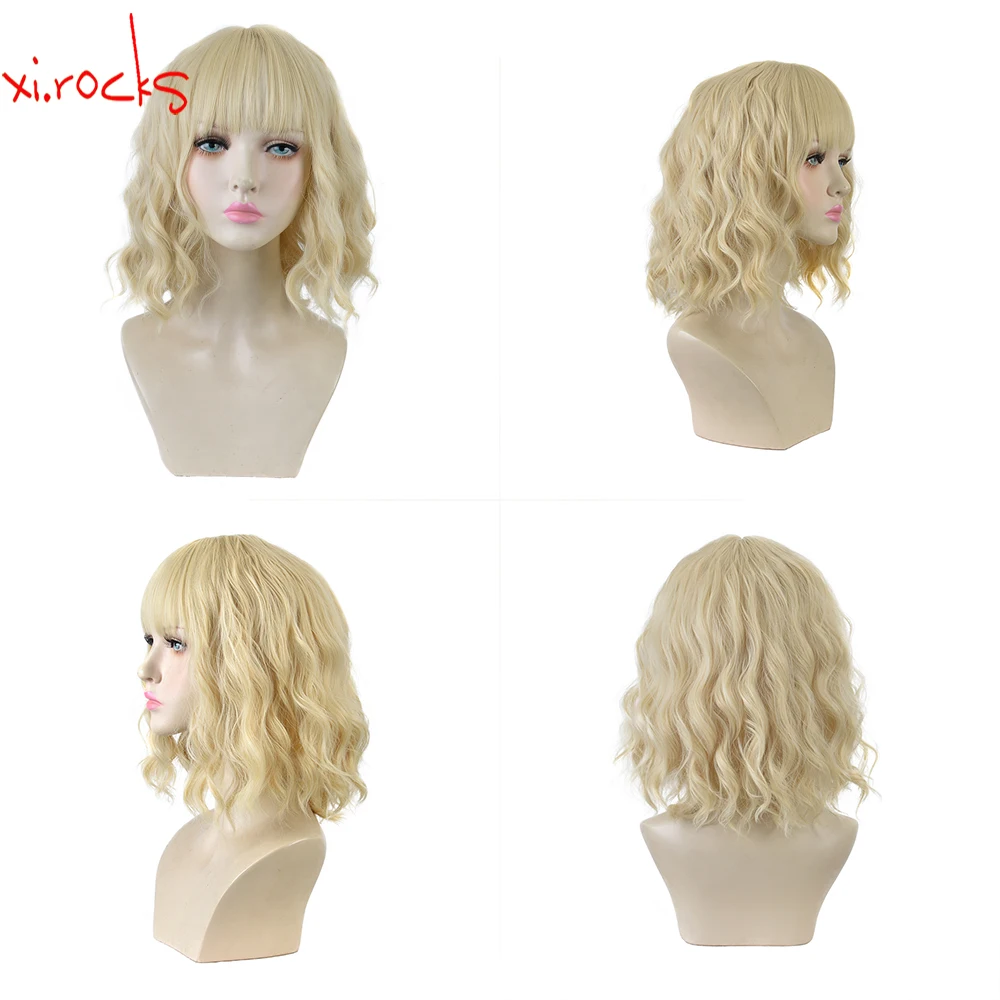 Xi.Rocks 3808E Short Curly Hair Wavy  Blonde  Female High Temperature Resistant Synthetic Fiber Wig Cosplay