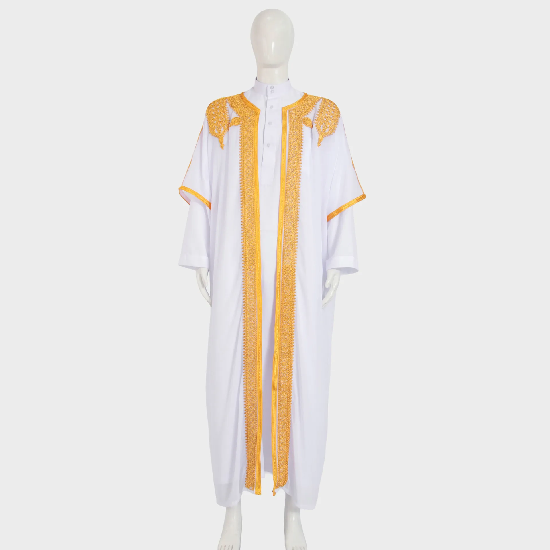 Eid Men Robe Jubba Thobe Open Abaya Dishdasha Islamic Embroidery Cardigan Abayas Dubai Male Muslim Prayer Kaftan Ramadan Morocco