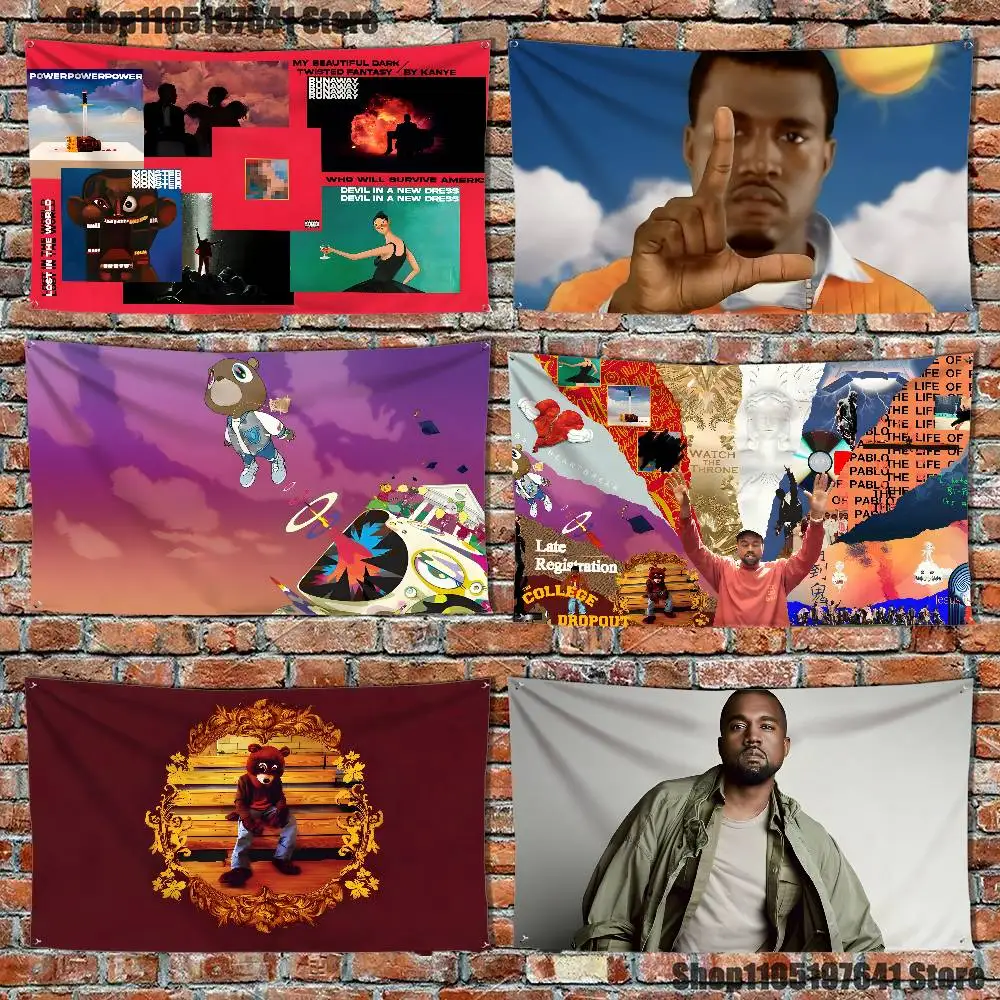 K-Kanye-e West Ye Rapper High-Quality Flag Tapestry Banner Bedroom Living Room Bar Party Wall Decor Outdoor Use