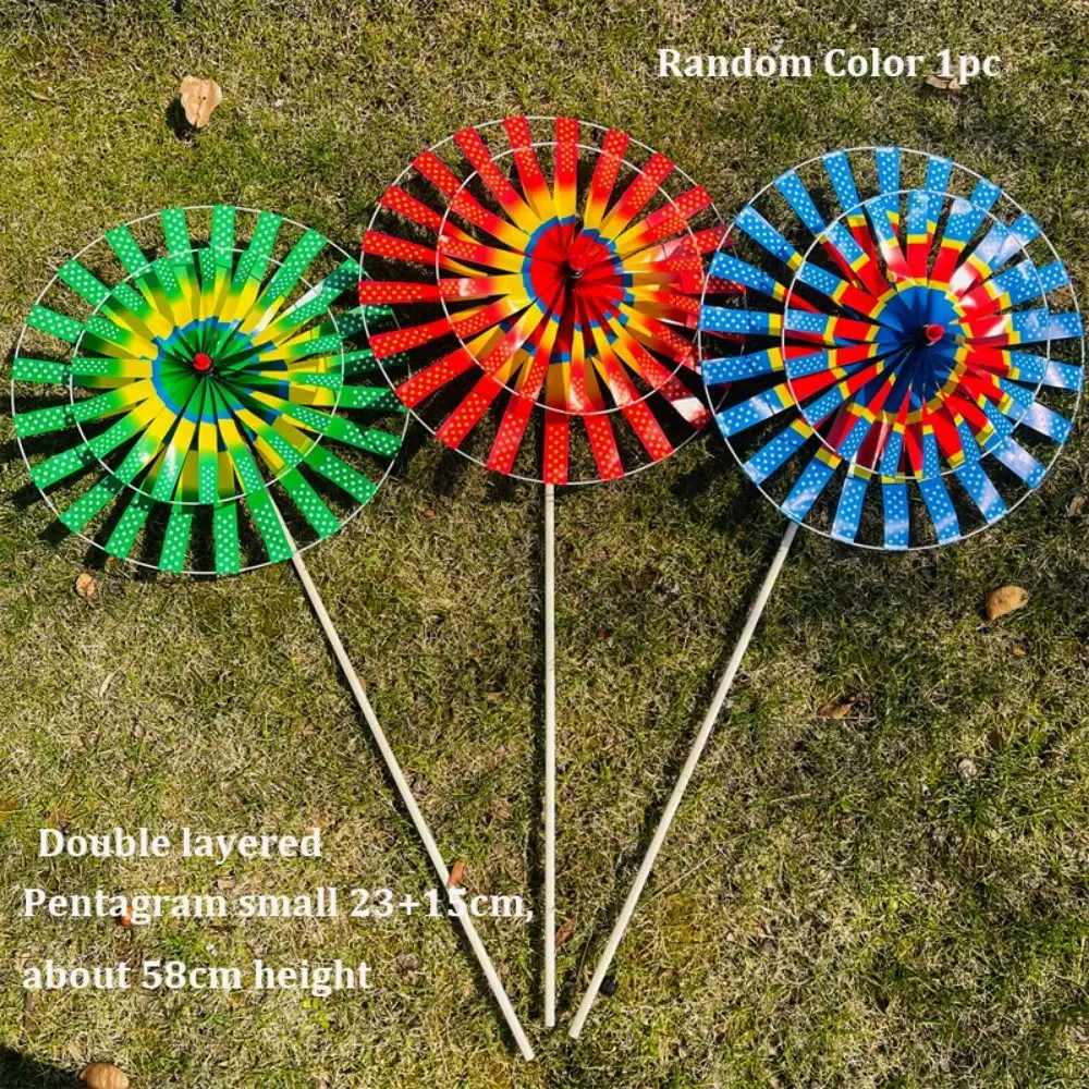 다양한 스타일의 전통 민속풍 풍차 이중층 PVC 나무 기둥 회전 풍차 피크닉 장식 오각별