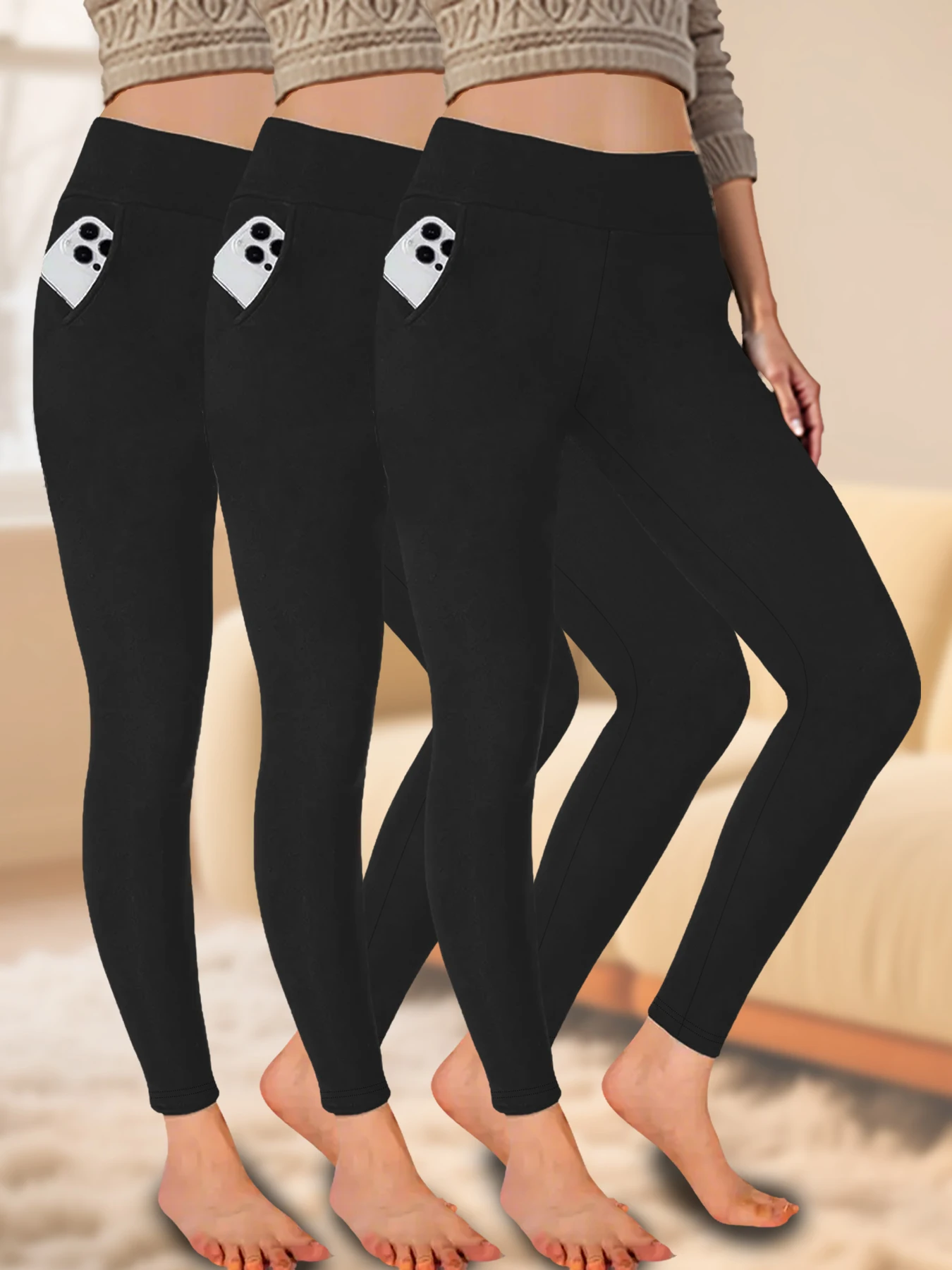 

Комплект из 3 женских леггинсов на флисовой подкладке с завышенной талией и карманами. Термоштаны идеально подходят для зимней йоги, бега и тренировок на открытом воздухе.