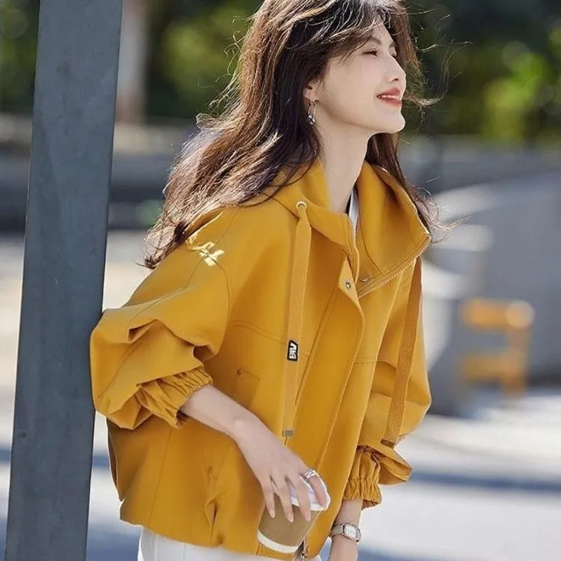 Giacca classica versatile corta con cappuccio Giacca d'assalto 2025 Nuova giacca da esterno comoda semplice casual allentata primaverile e autunnale