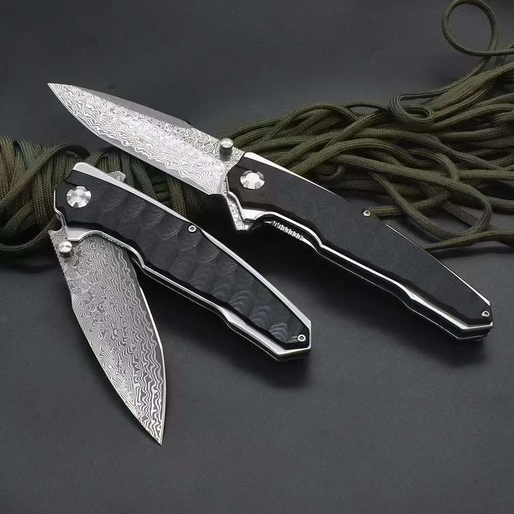 Python Folding Knife Damascus Folding Knife Outdoor Carrying Portable Survival Camping Defense Knife Home Use Fruit knife