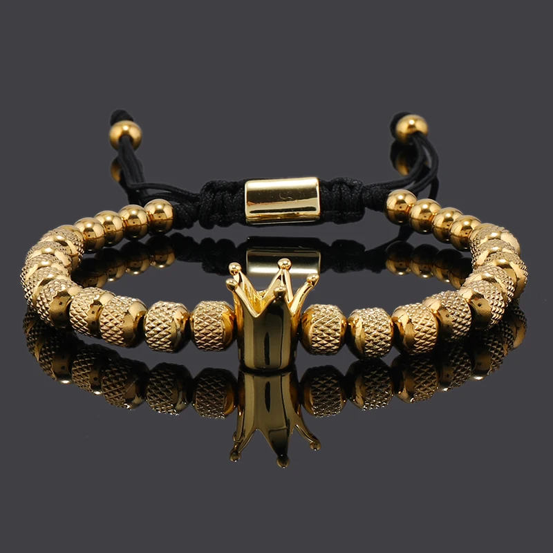 Luxury Crown Charms Stainless Steel Beads Man Bracelet Women Hand Jewelry Couple Gift