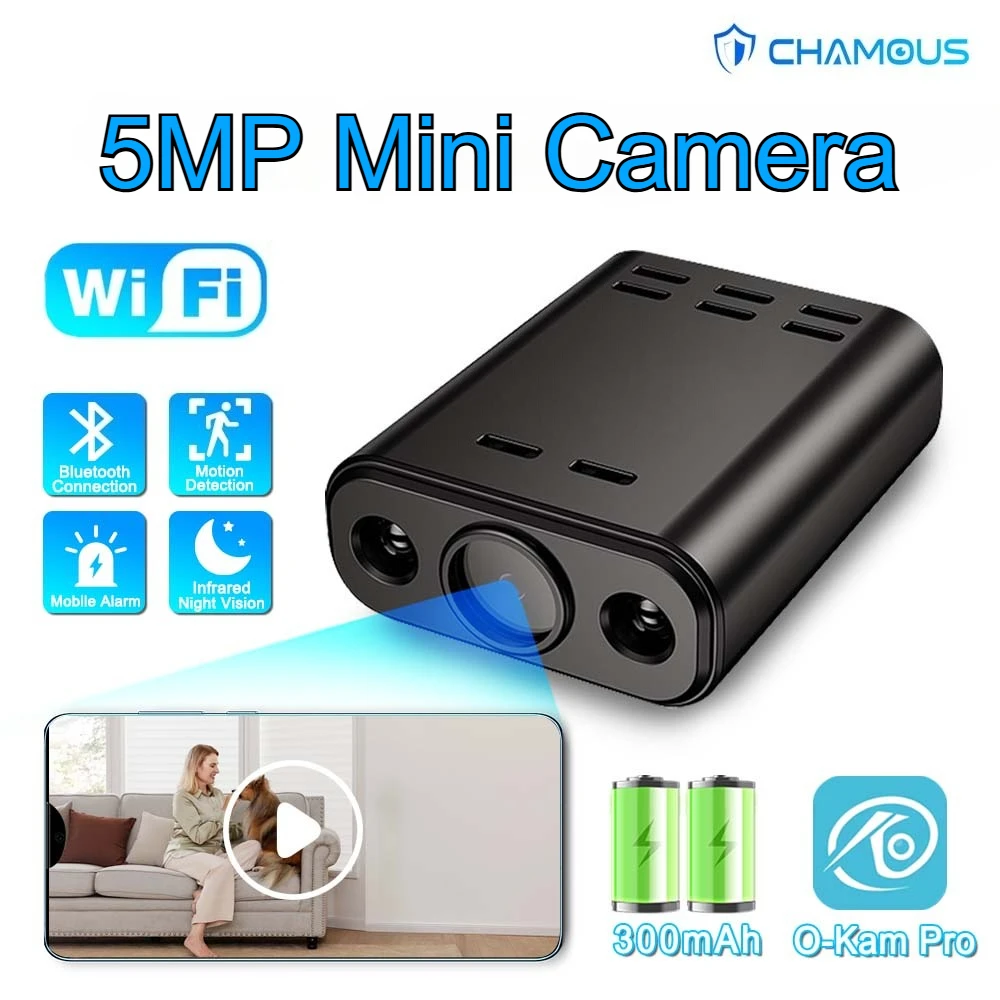 

5MP Mini Camera WIFI Built-in Battery Indoor Home Portable Security Cameras Human Detection IR Night Vision Video Surveillance