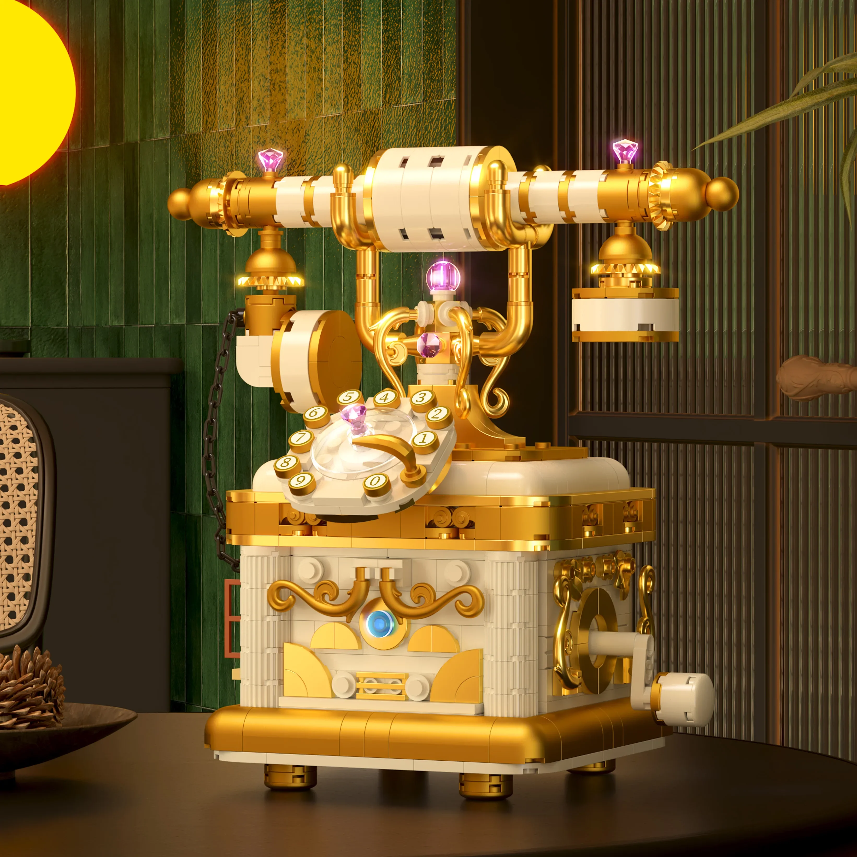 Série Golden Age Home: câmera retrô funcional, projetor de filmes, telefone rotativo e Espresso - kit de construção de modelo