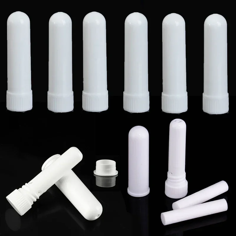 10Pcs Refillable Empty White Nasal Inhaler Tubes W/ Cotton Wicks Blank Nasal Inhaler Containers For Essential Oil Aromatherapy