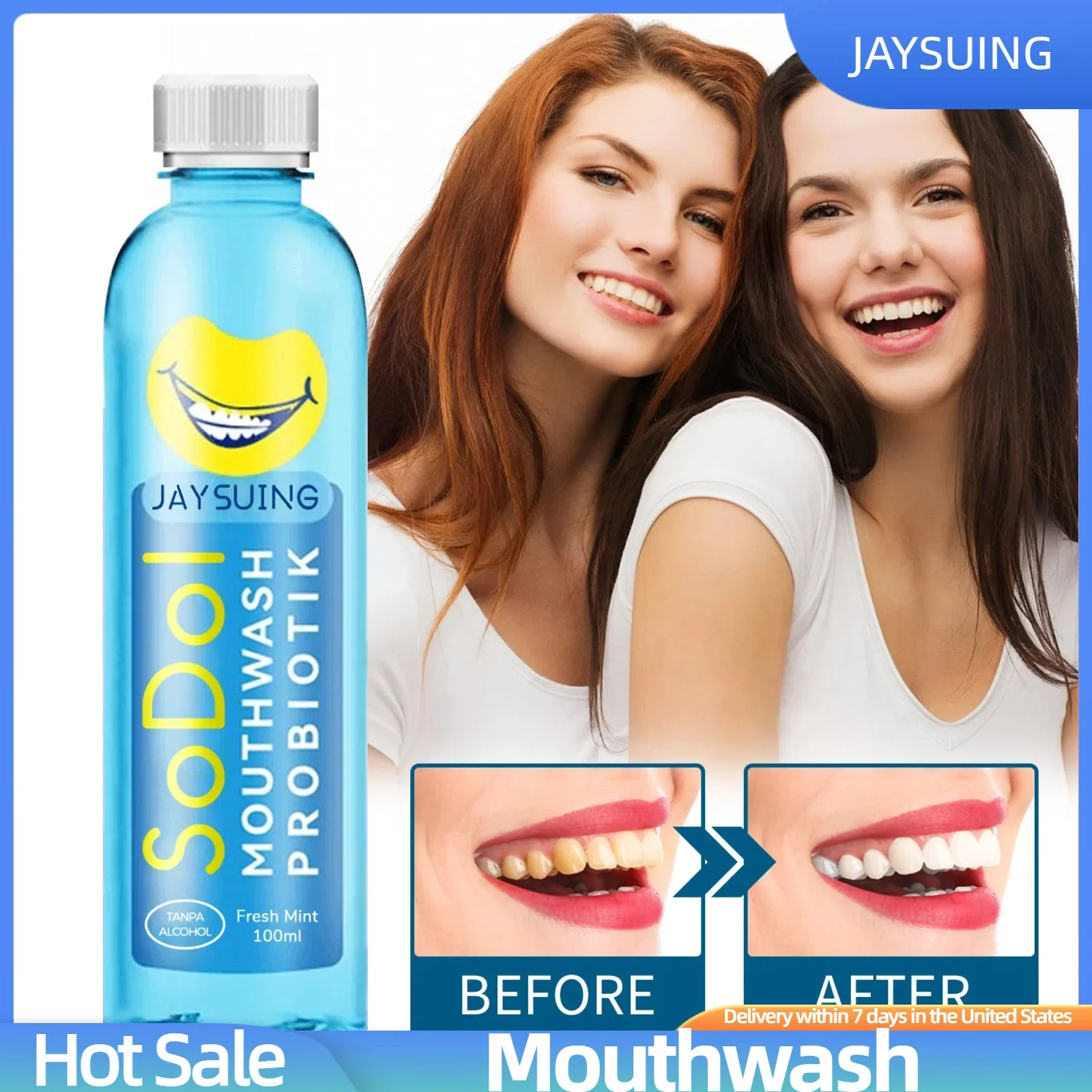 Mouthwash Freshens Breath Cleans Teeth and Mouth Does Not Contain Alcohol Brightens Teeth Freshens Oral Care Exudes Personal Cha