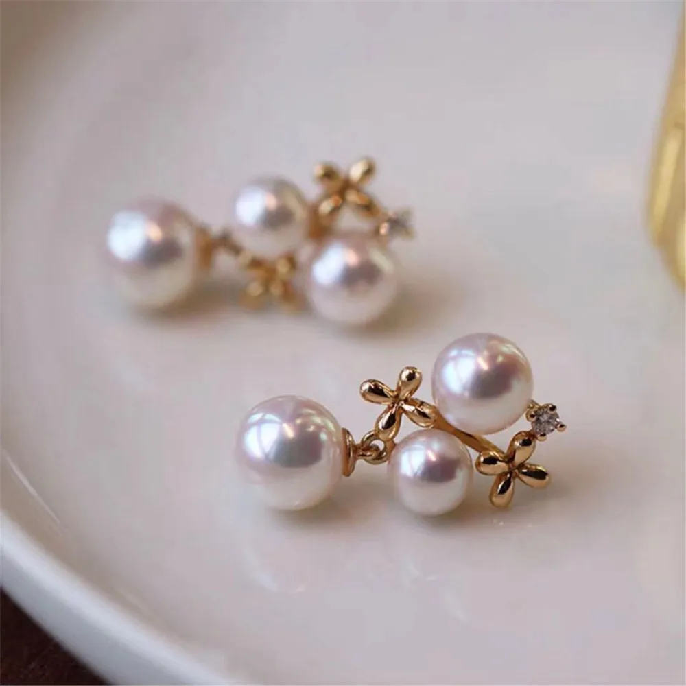 DIY Pearl Accessories S925 Sterling Silver Earrings Empty Support Simple Pearl Earrings Female Fit 3-5mm Round Flat Beads E344