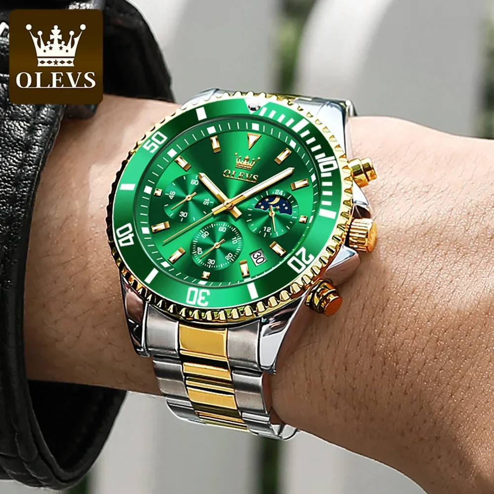 Imagem -05 - Olevs 2870 Multifuncional Três-olho Pulseira de Masculino Relógios de Pulso Moda à Prova Impermeável Água Relógios de Quartzo para Homem Luminoso Aço Inoxidável