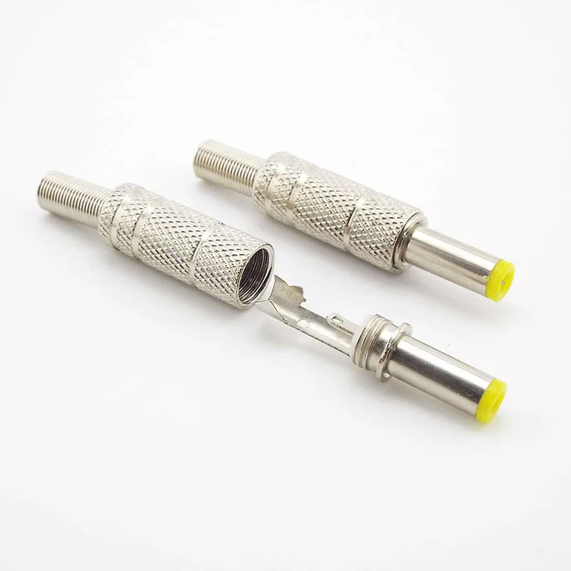 14mm Silver Metal 5.5mmx2.1mm DC Power Male Plug Jack Adapter solder Connector with Yellow Head DC Power 5.5 2.1 repair L1