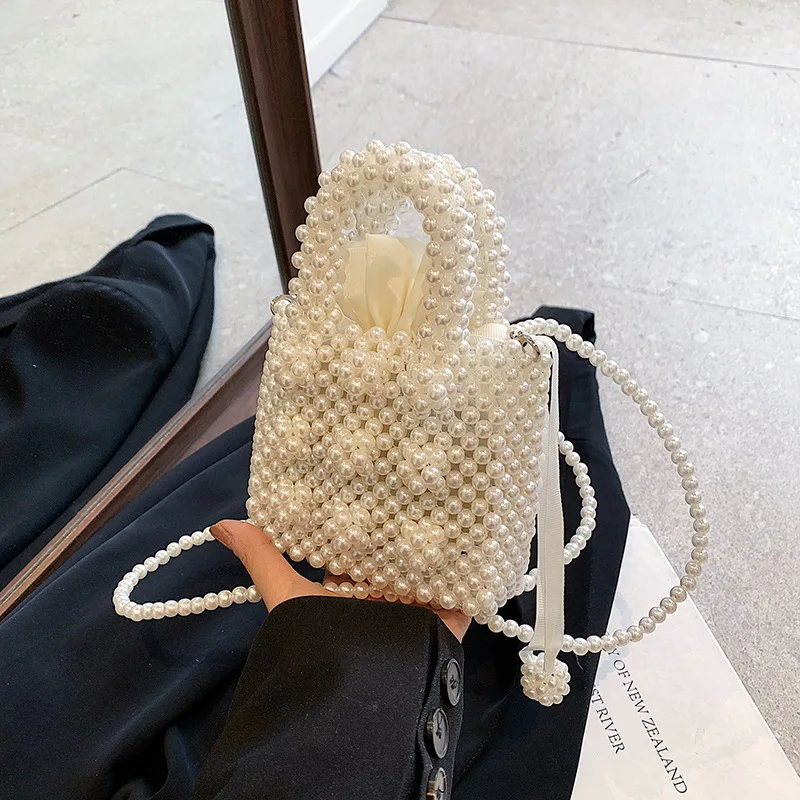 2023 Pearl Crossbody Bags Handmade Beaded Pearl Handbags Fashion Girl Gift Phone Pocket Wedding Party Clutches