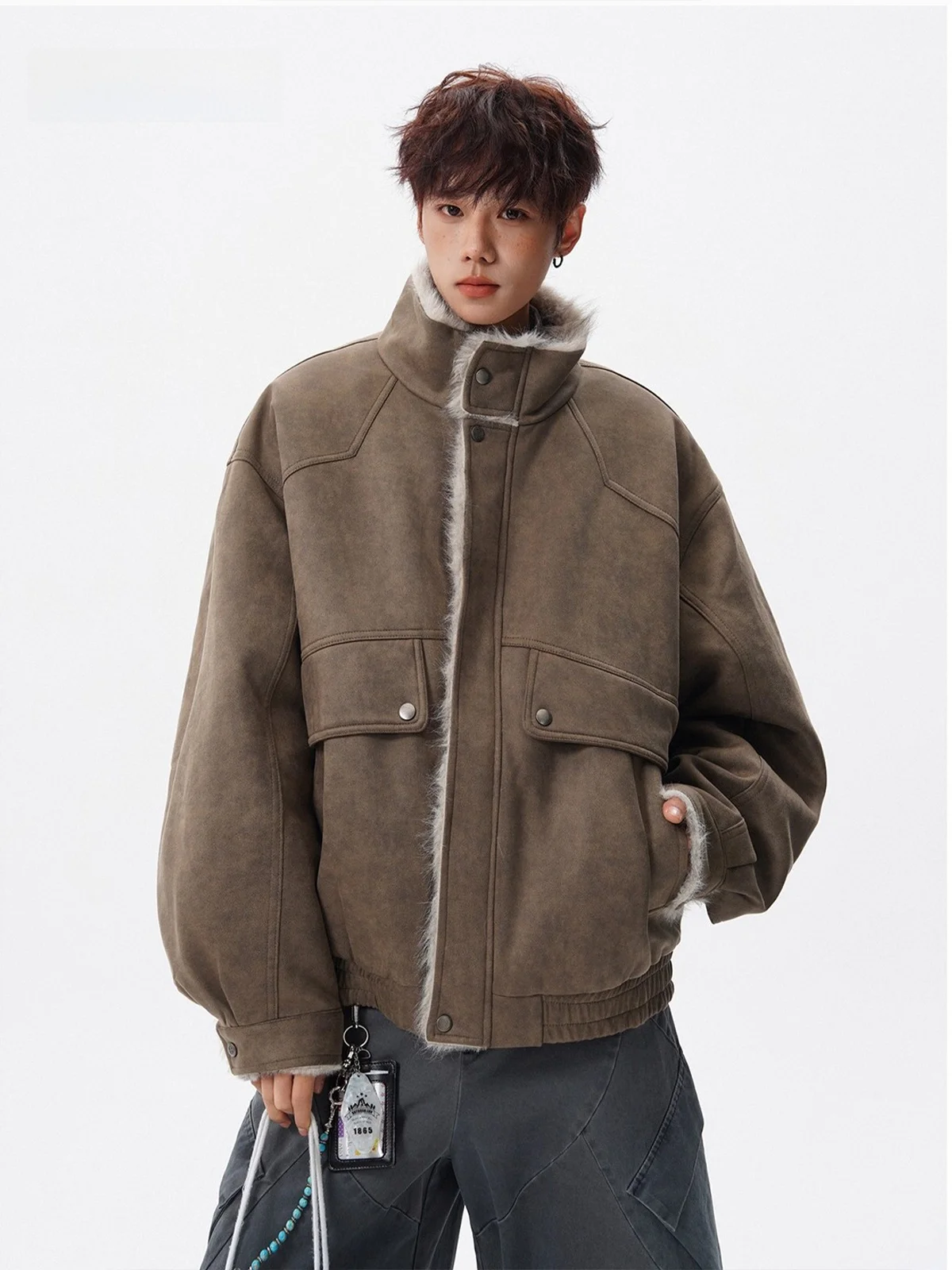 

American Sle Motorcycle Jaet Deconstructed Stand Collar Thiened Cotton Coat for Men And Women Winter High End Suede Sim...