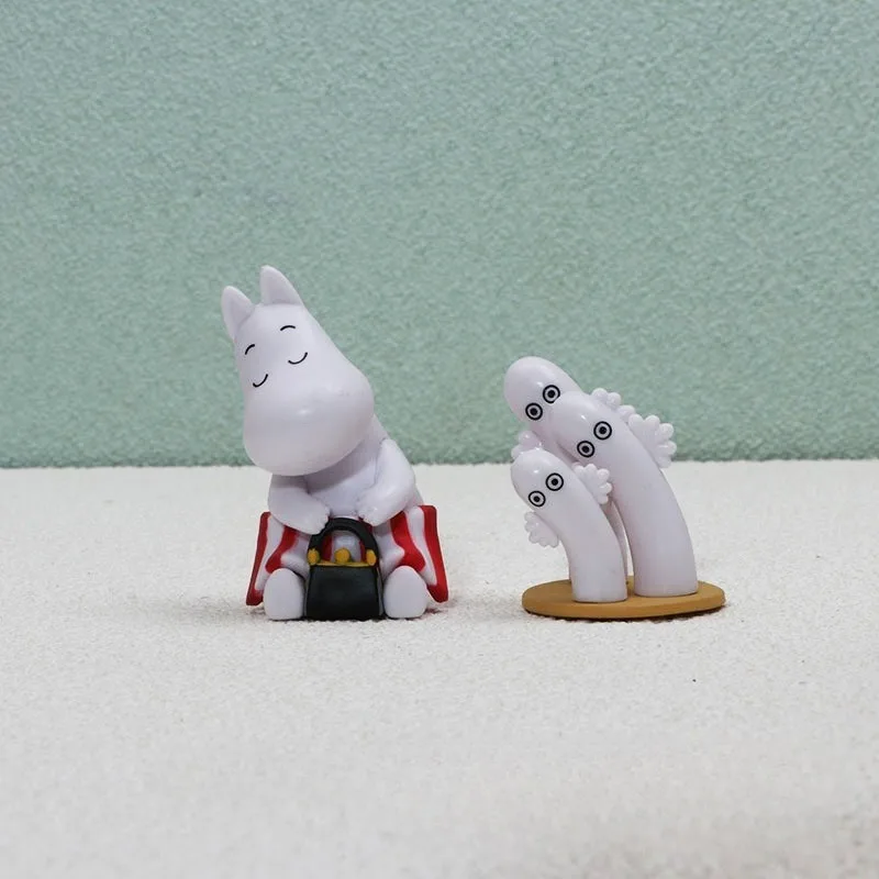 4 Uds Moomin muñecas de dibujos animados decoración Anime figura de acción Q Figural coche decoración de escritorio modelo niños regalo de cumpleaños de Navidad