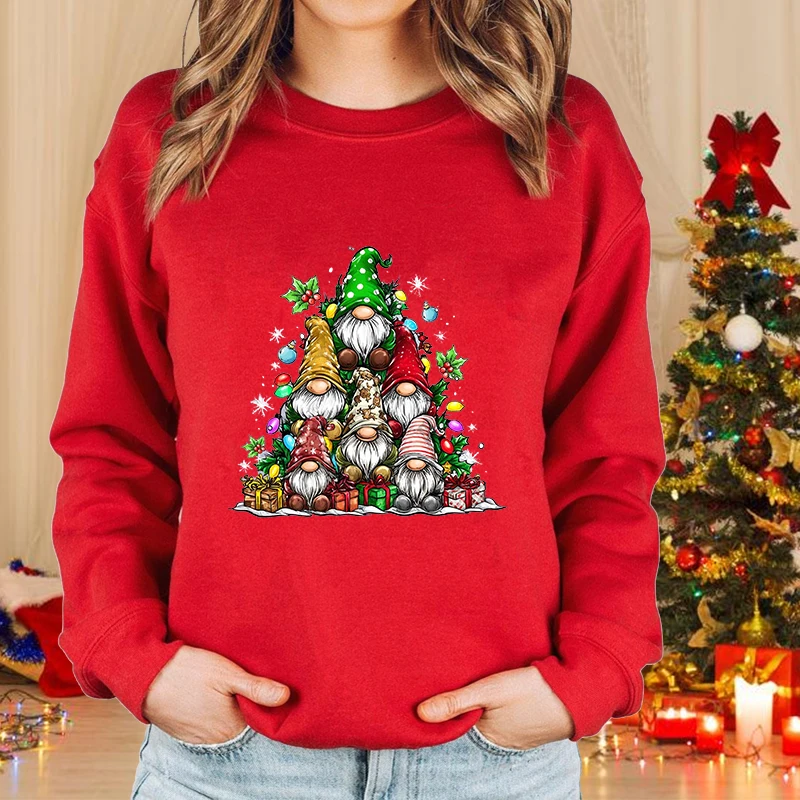 

Милый рождественский свитшот с гномом, женский пуловер с длинными рукавами и гномом, Рождественский костюм с гномом, подарок