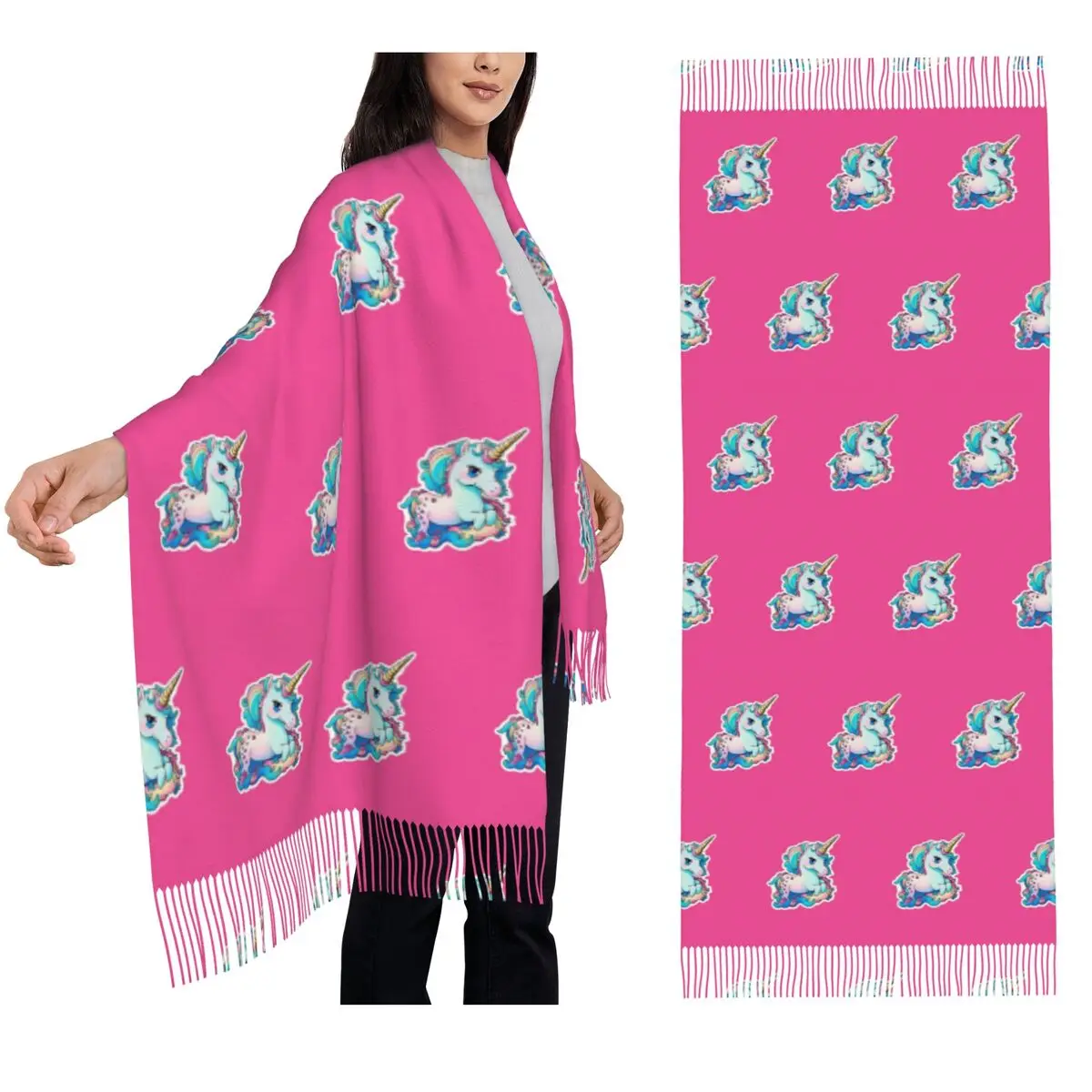 

Cute Colourful Unicorn 5 Scarf Tassel Scarves Women Soft Warm Shawls and Wraps Long Fall Winter Shawl Wrap