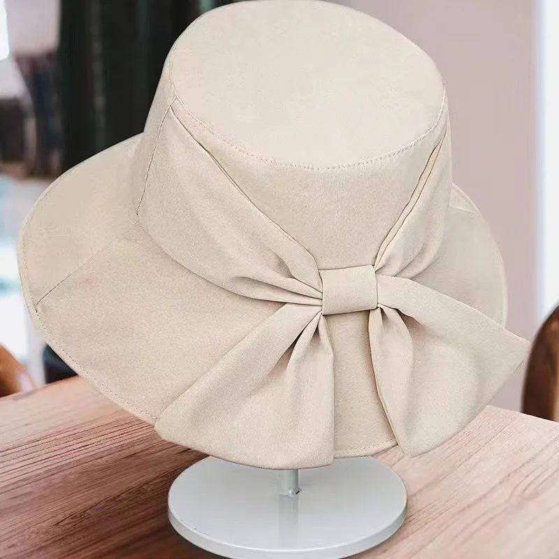 Panama Women\'s Spring/Summer Bow Knot Fisherman\'s Basin Water Bucket Sun Beach Summer Hat Sun Protection Fashion Outdoor Cap H48