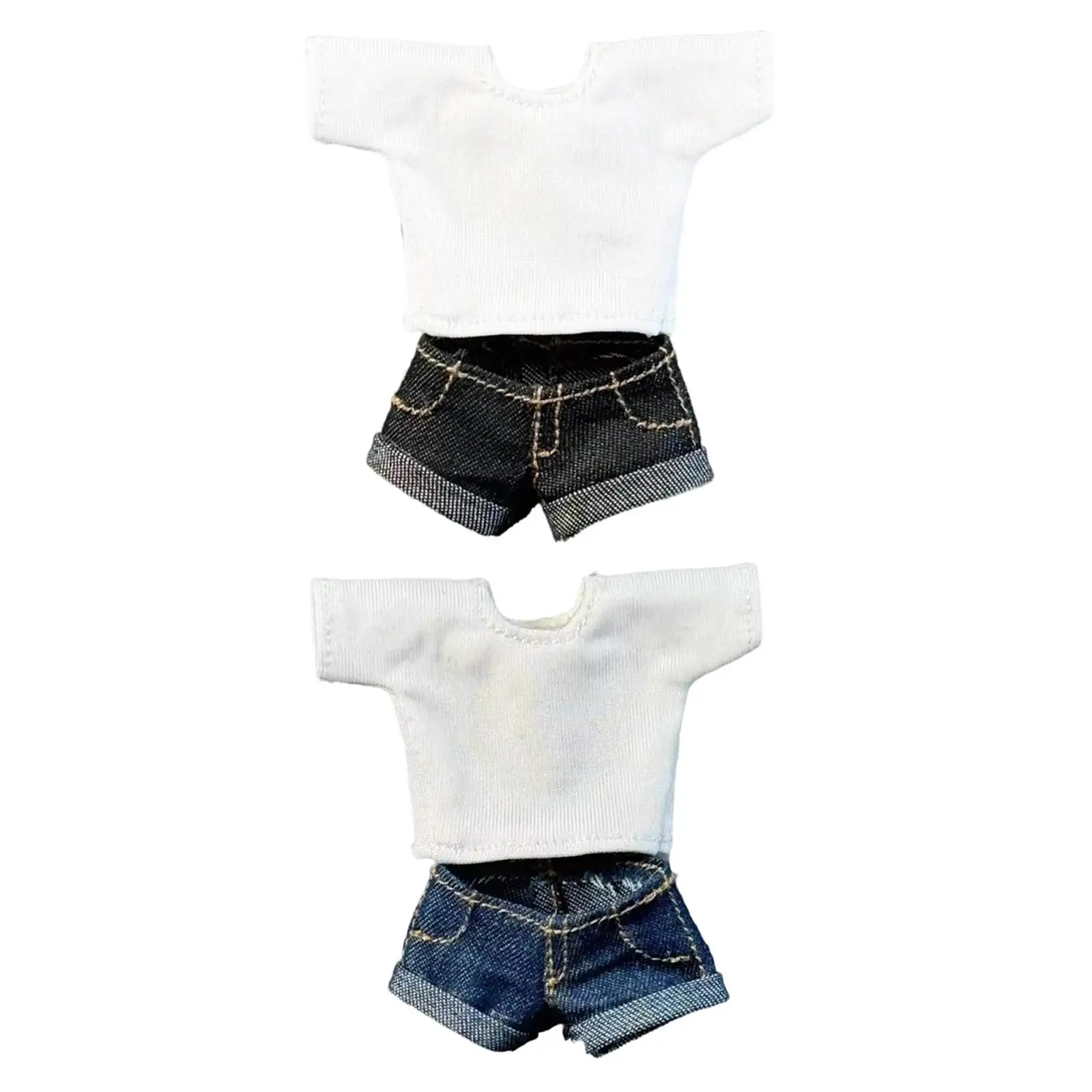 

1/12 Doll Costume Featuring Pullover Top and Denim Shorts for 6'' Figures
