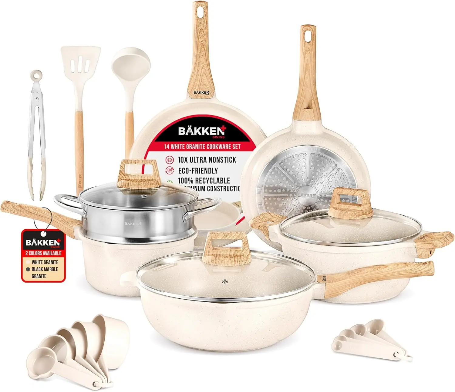 Bakken-Swiss 14-Piece Kitchen Cookware Set – Granite Non-Stick – Eco-Friendly – for All Stoves & Oven-Safe