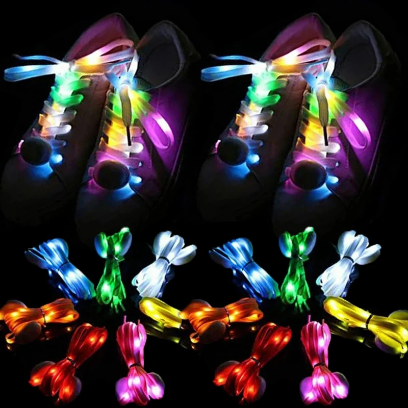 

1pair LED Sport Luminous Shoelaces Glow Shoe Strings Round Flash Light Shoelaces Batteries No Tie Lazy Shoe Laces Party Decor