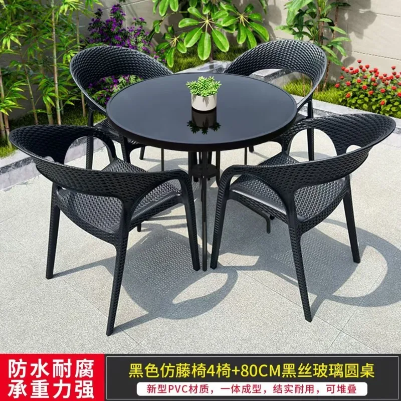 Imitation rattan chair three-piece set, outdoor waterproof and sunscreen tables and chairs outside