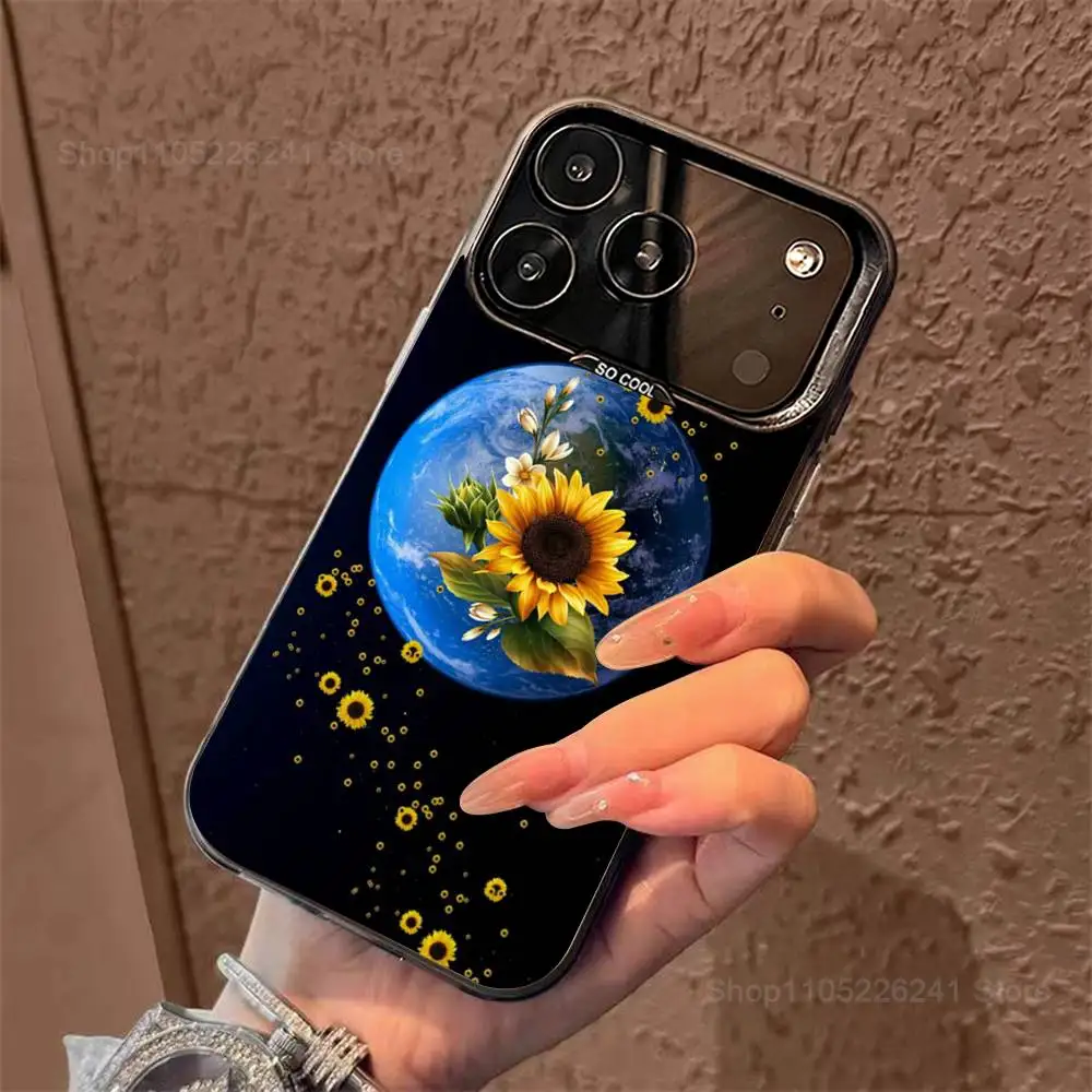 Botanische kunst zonnebloem telefoon voor iPhone 14,17,13,12,11,16,15, Mini, Pro, SE, XS, MAX, zwart mat siliconen beschermhoes
