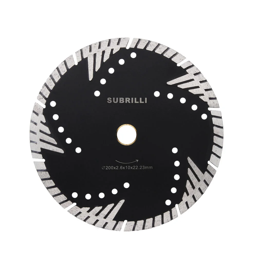 8 Inch Diamond turbo Blade 200mm Hot pressed Cutting Disc with Slant Protection Teeth for Stone Granite Marble Concrete Cutting