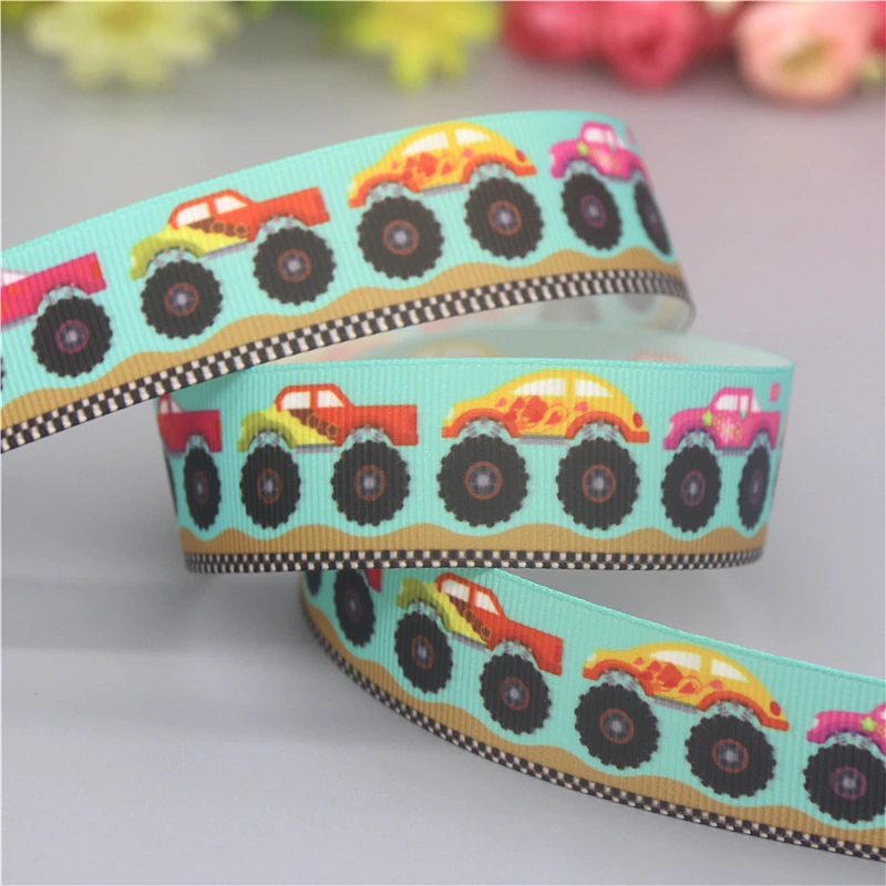 DHK 7/8\'\' 5yards Car Cross Printed Grosgrain Ribbon Accessories Material Headwear Decoration DIY Sewing Craft C2588