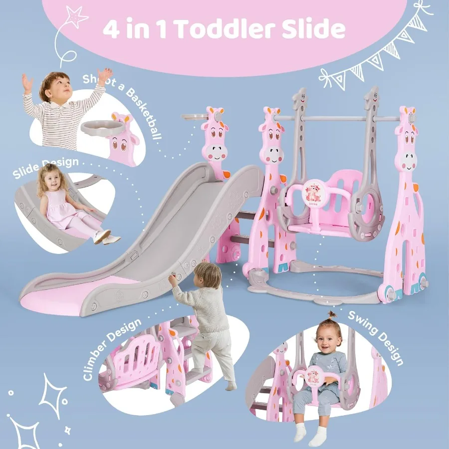 Set di scivoli e altalena per bambini 4 in 1 Scivolo per bambini per età 1836 mesi Set da gioco per scivoli per bambini per interni ed esterni con palla da basket Cl