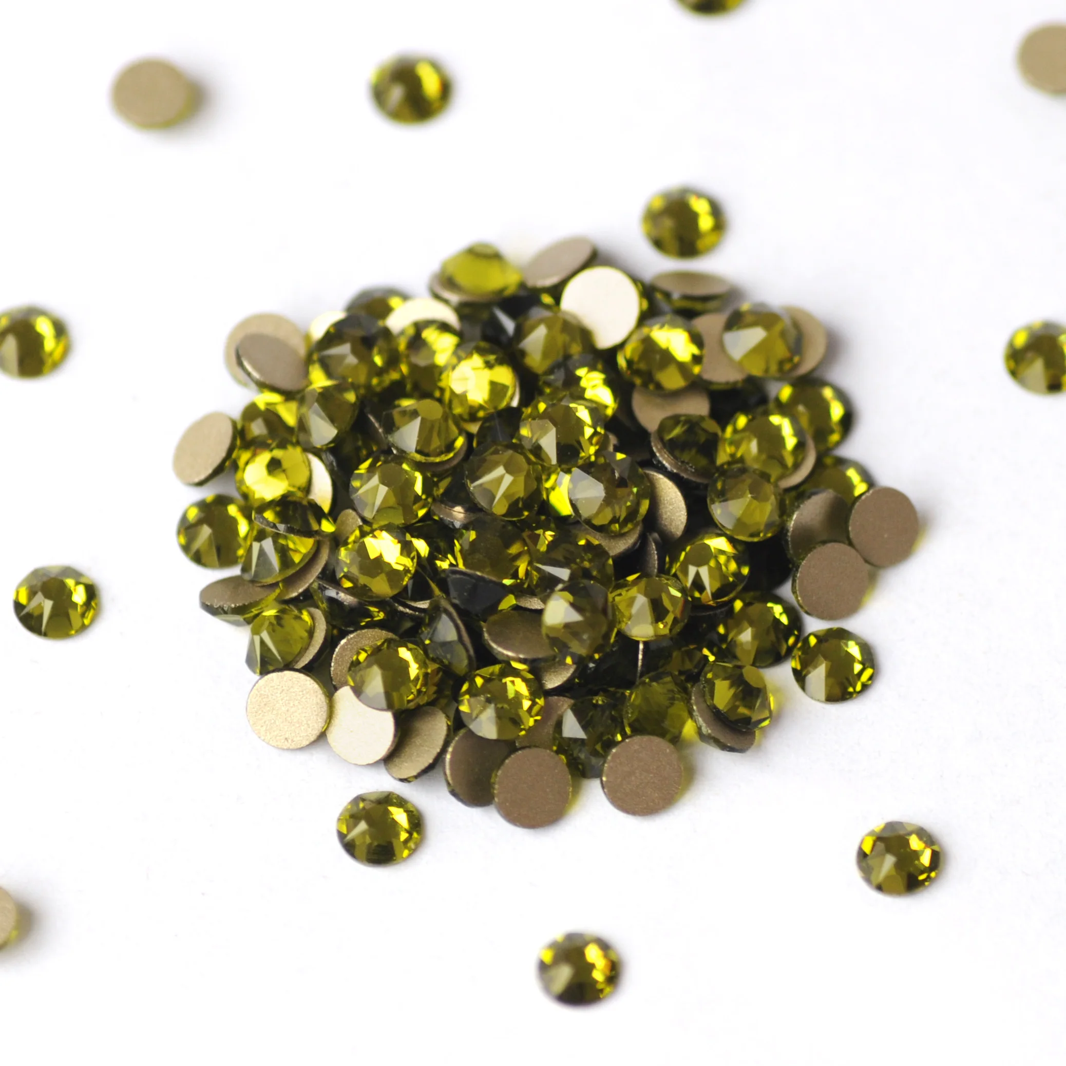 2088 Olivine Glitzer-Strasssteine, flache Rückseite, 16-fach geschliffene Strass-Kristalle, nicht heißklebend, für DIY-Näharbeiten und Kleidungsdekoration – Detail 2