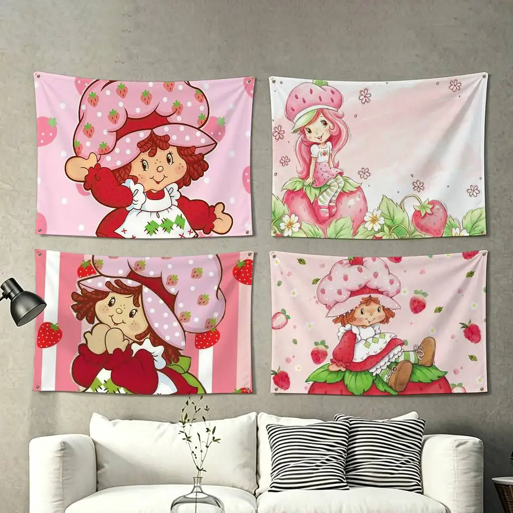 Cute S-Strawberry Shortcake-Girl Flags for Bedrooms Home Decor Items Outdoor Decors Garage Decoration Flaga