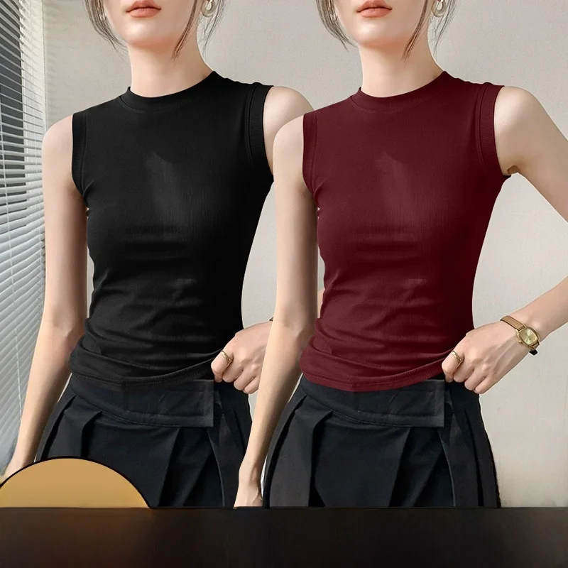 Sexy Sleeveless Pure Color Thread Vest Women's Base Layer Top Quality Inner Wear 2026 New Summer Fashion Thread Design