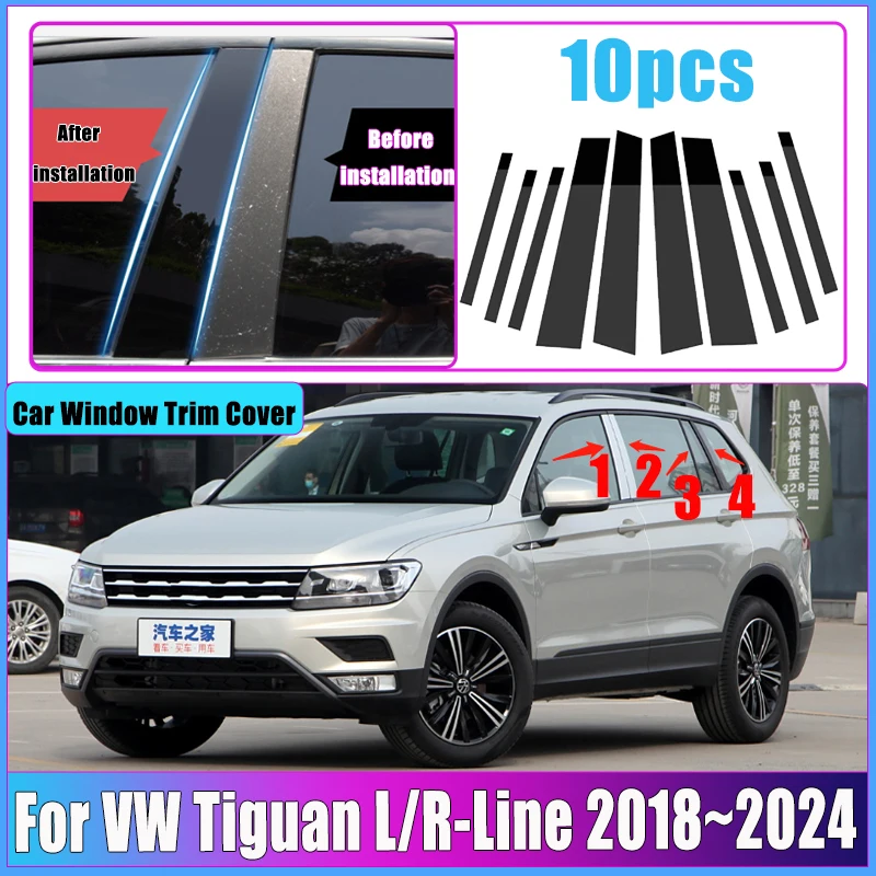 For Volkswagen VW Tiguan L 2018~2024 R-Line Car Polished Pillar Post Door Window Trim Cover Moulding Column Stickers Accessories