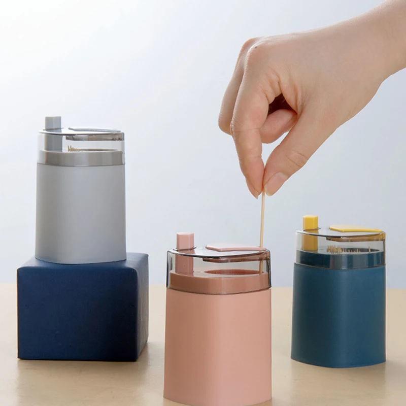 Wheat Straw Automatic Toothpick Holder Container Portable Household Toothpicks Dispenser Storage Box