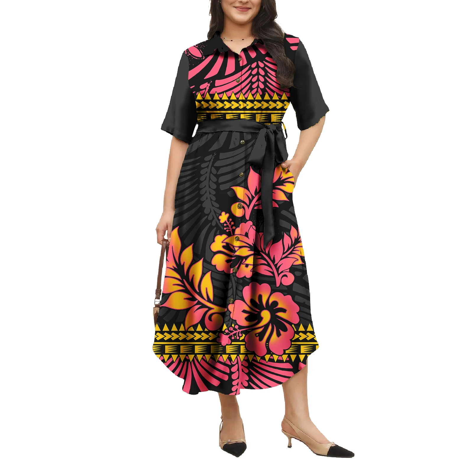 Pacific Islander Style  Polynesian  Hawaiian puletasi Island Dresses Print Dress Ladies Women Shirt Dress For Holiday