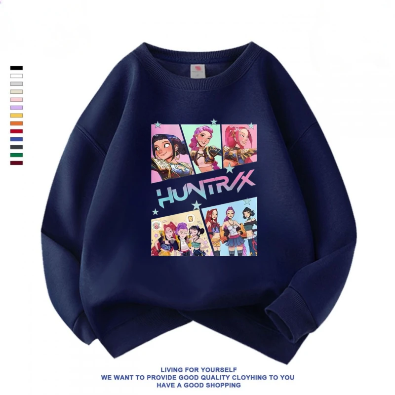 

Children's Wave Fashion Casual Top Casual Navy Blue Clothing Kpop Demon Hunter Girl Sports Shirt Warm And Cute Cartoon