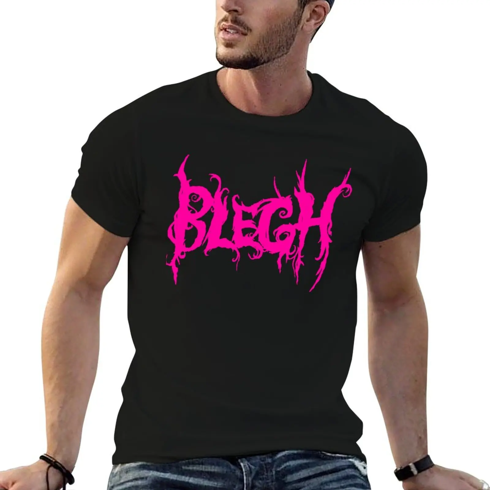 

Hot Pink Blegh on Black T-Shirt graphic t shirts luxury t-shirt man clothes big and tall t shirts for men