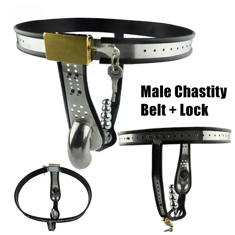 SCLockable Stainless Steel Male Chastity Device with Anal Plug Beads Men Panties Underwear Penis Lock Ring Cock Cage Bdsm Sex To