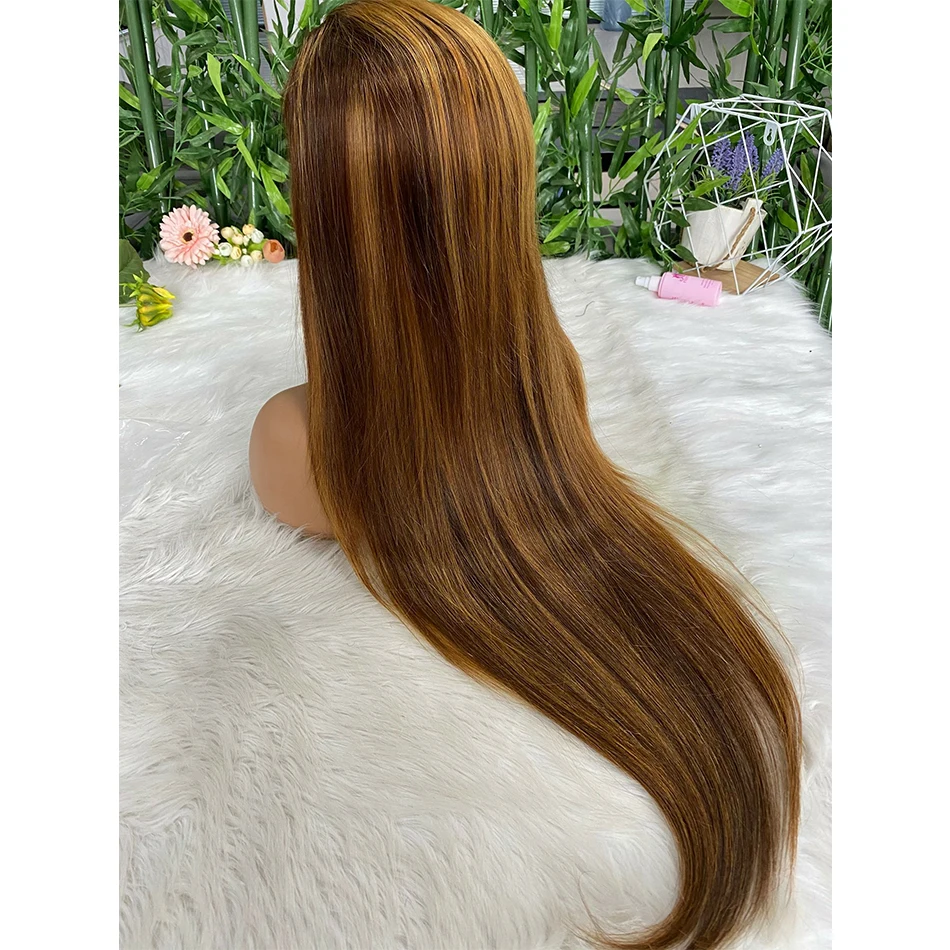 Wig rambut manusia depan renda berwarna 13x4 Wig untuk wanita Wig depan renda lurus Pirang madu pra pencabutan wanita