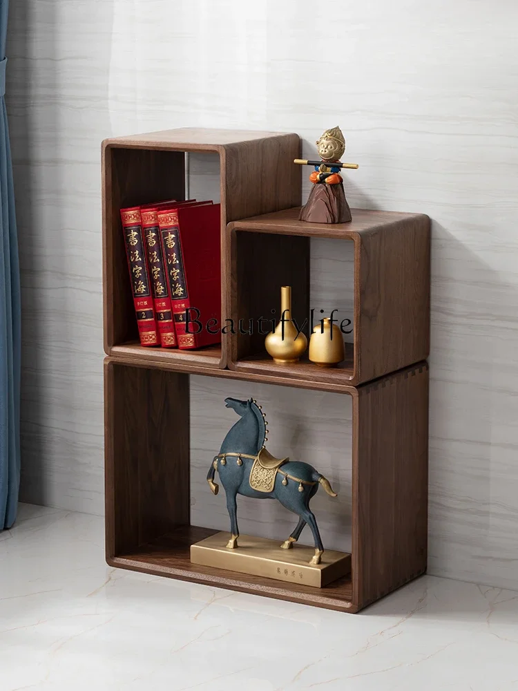 

S Black Walnut Log Bookshelf Solid Wood Living Room Partition Storage Cabinet