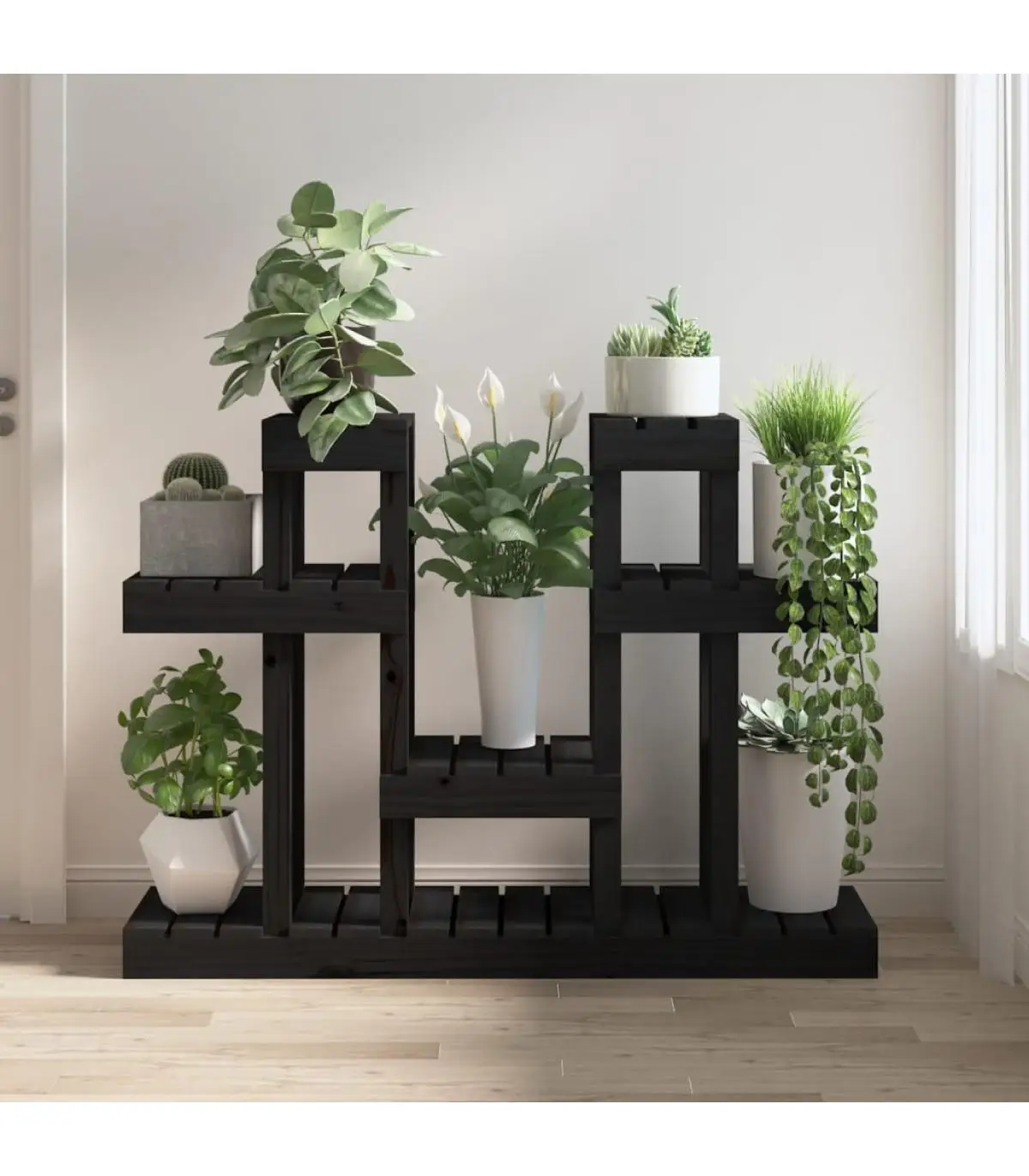 Pot holders plant stand solid wood pine black 104,5x25x77,5 cm