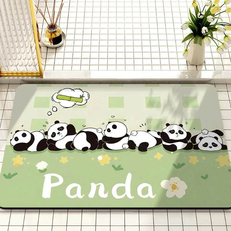 Cartoon Panda Grass Pattern Door Front Mat Decoration Home Bathroom Floor Mat